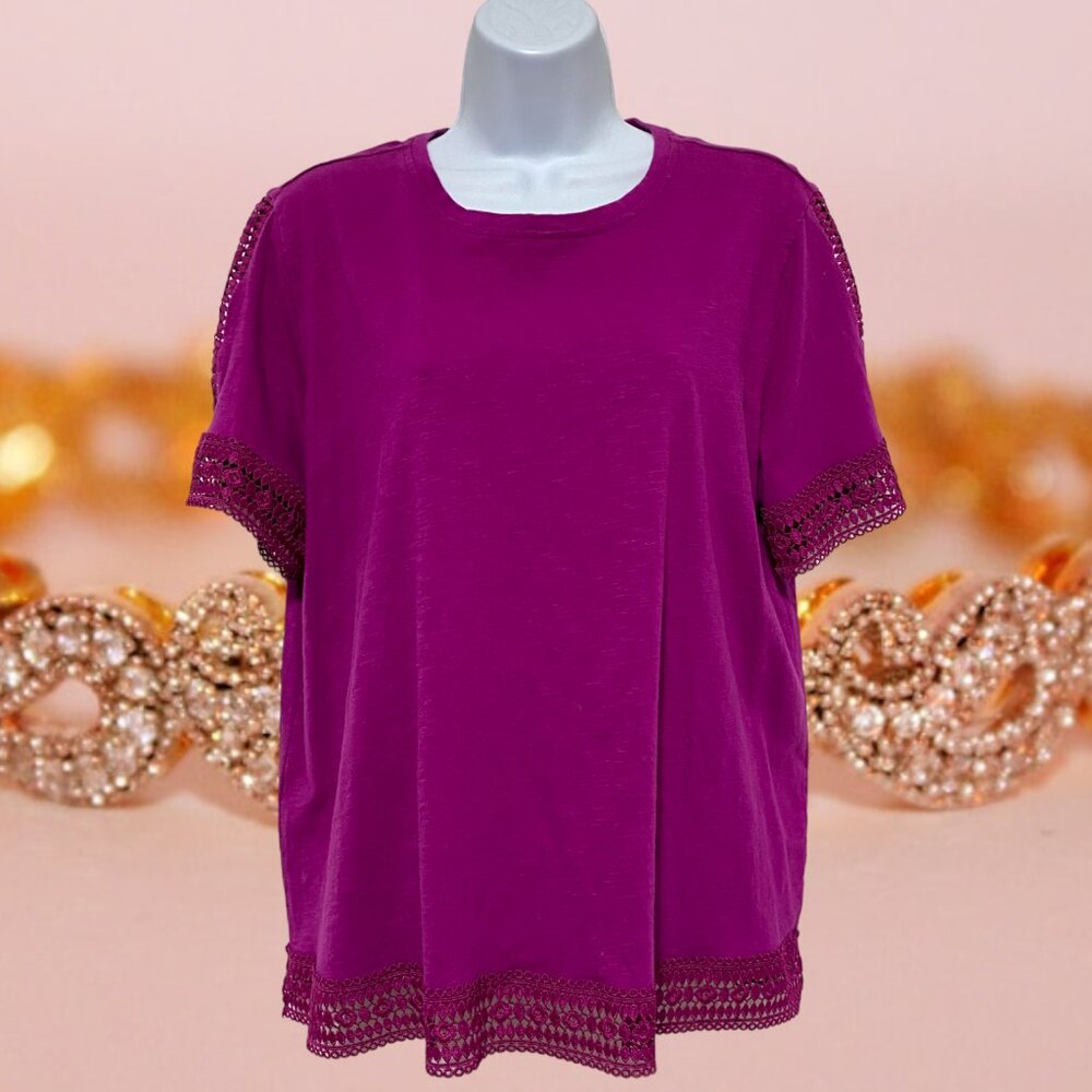 St. John's Bay-Plus Size Women's PXXL Top Short Sleeve Pullover Beautiful Lace